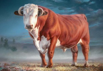 牛 雄牛 Painting - ヘレフォードの雄牛